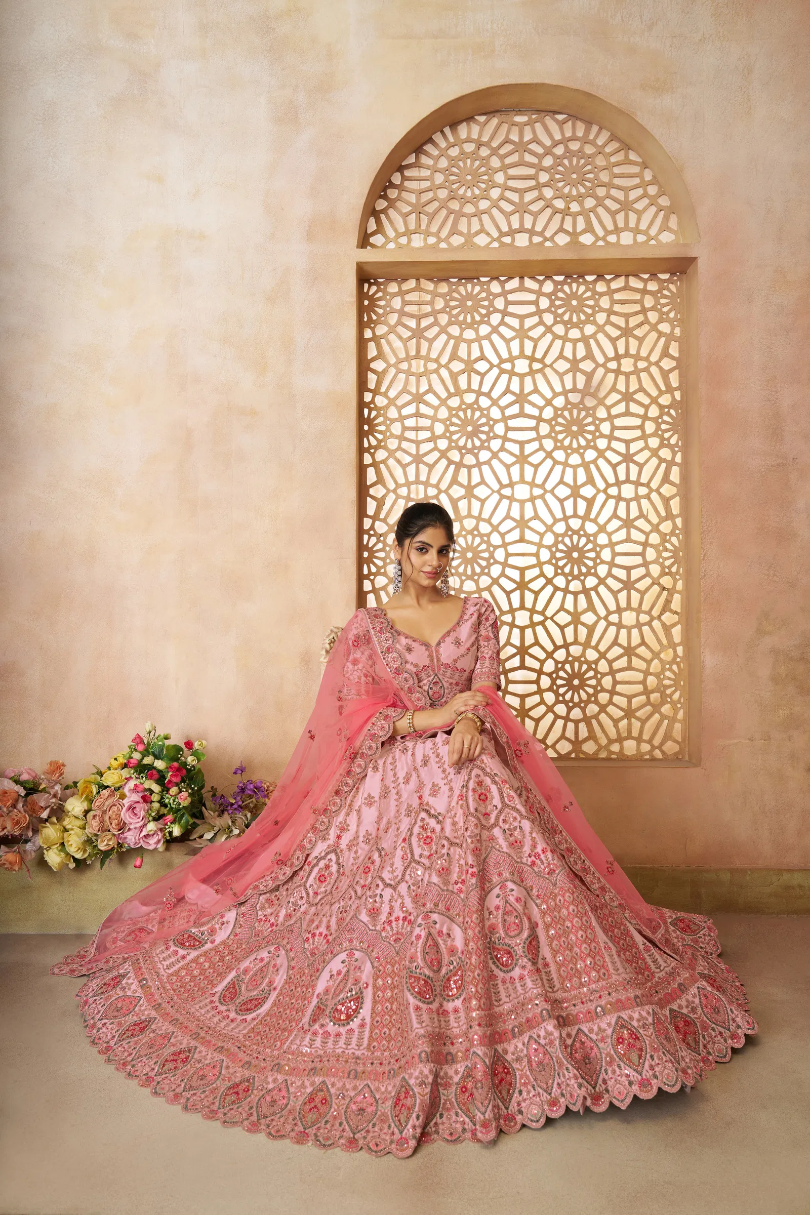 KF 14 Pink Silk Embroidered Bridal Lehenga wholesale clothing suppliers in india